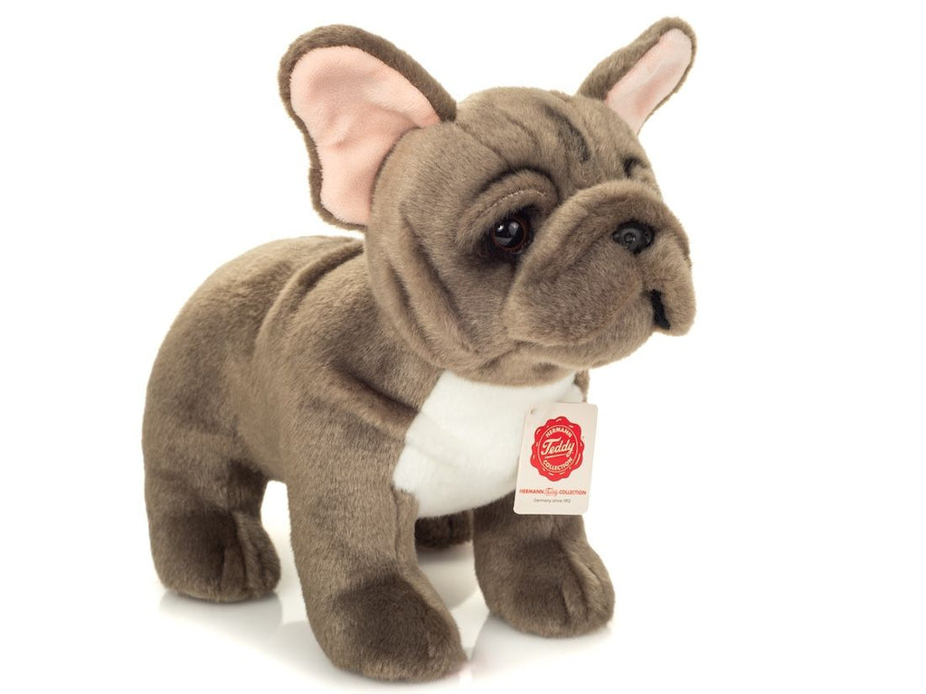 Französische Bulldogge stehend 30 cm grauer Plüschhund ab 18 Monaten
