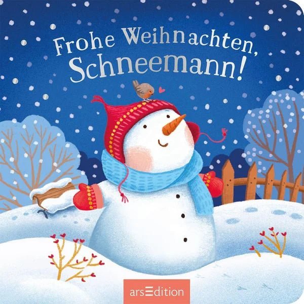 Frohe Weihnachten Schneemann Buch mit bunten Illustrationen
