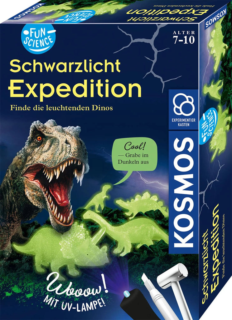 Kosmos Schwarzlicht-Expedition – Nachtleuchtende Dino-Ausgrabung für Kinder ab 7 Jahren mit UV-Lampe, Gipsblock und spannender Fossilien-Suche