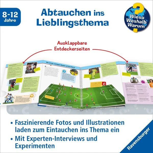 Buchseite mit Interview eines Fußballprofis aus Wieso Weshalb Warum Fußball
