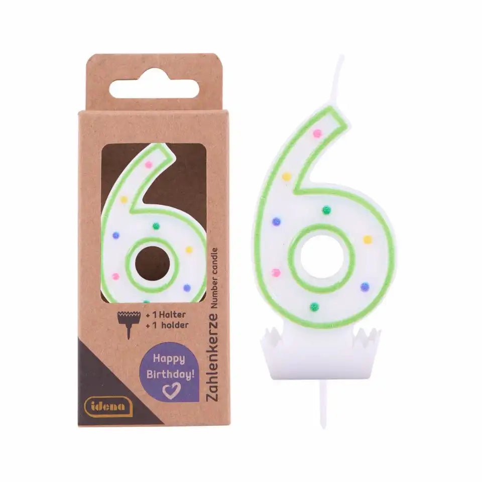 Idena Geburtstagskerze Zahl 6 auf weißem Hintergrund
