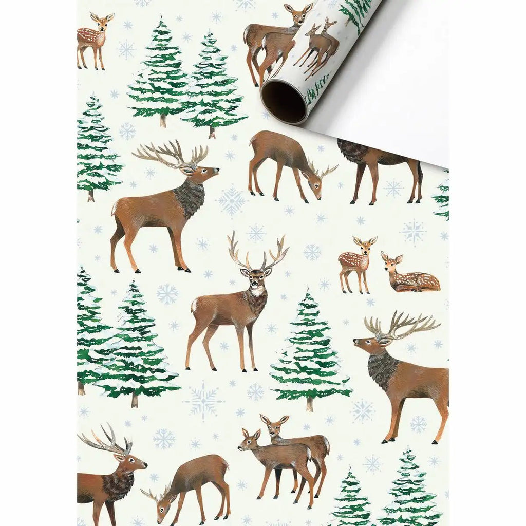 STEWO Geschenkpapier Cassian mit Hirschen und Tannenbäumen
