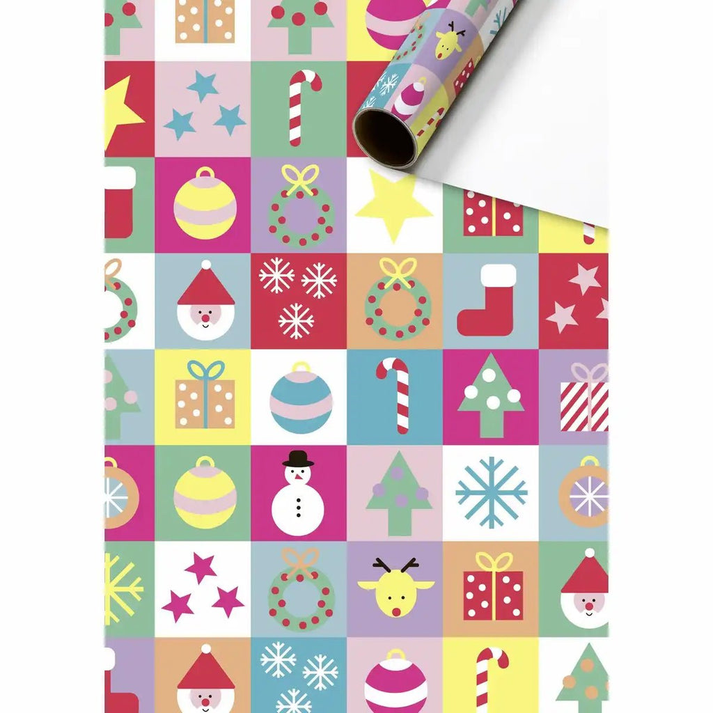 STEWO Geschenkpapier Dimitri mit buntem Weihnachtsmotiv auf Rosa
