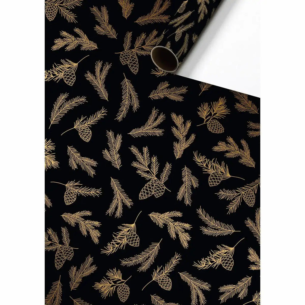 STEWO Geschenkpapier Mariola schwarz mit goldenen Tannenzweigen
