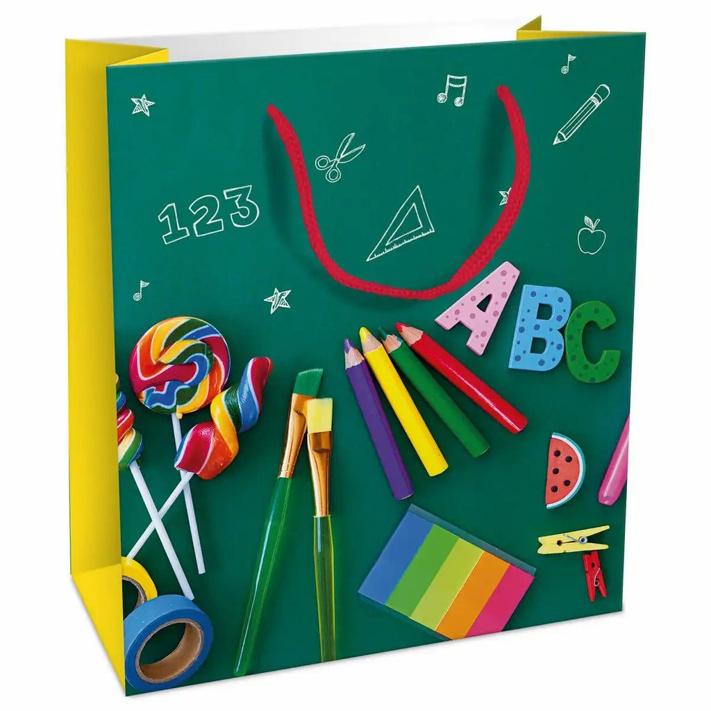 Glänzende Geschenktasche Einschulung 1. Schultag bunt 18x21x8 cm
