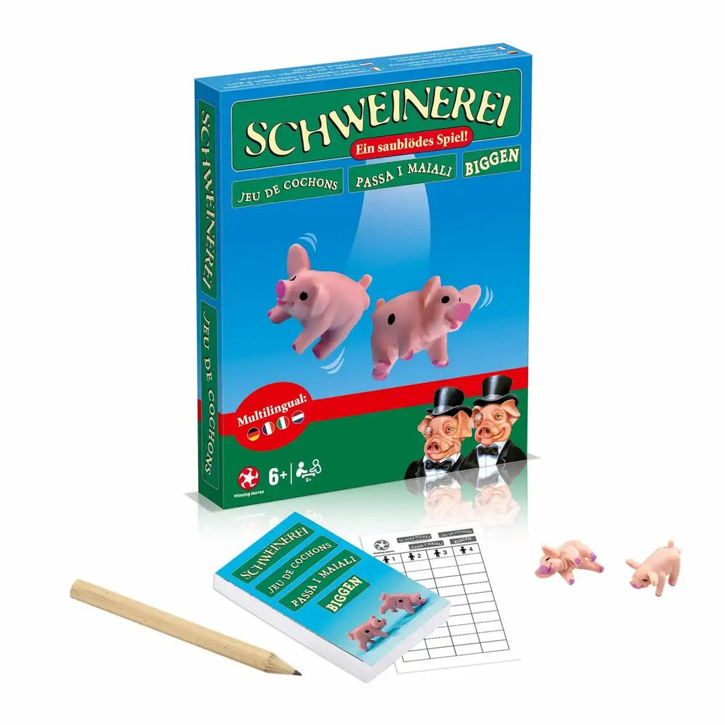 Schweinerei Würfelspiel mit Schweinefiguren ab 8 Jahren