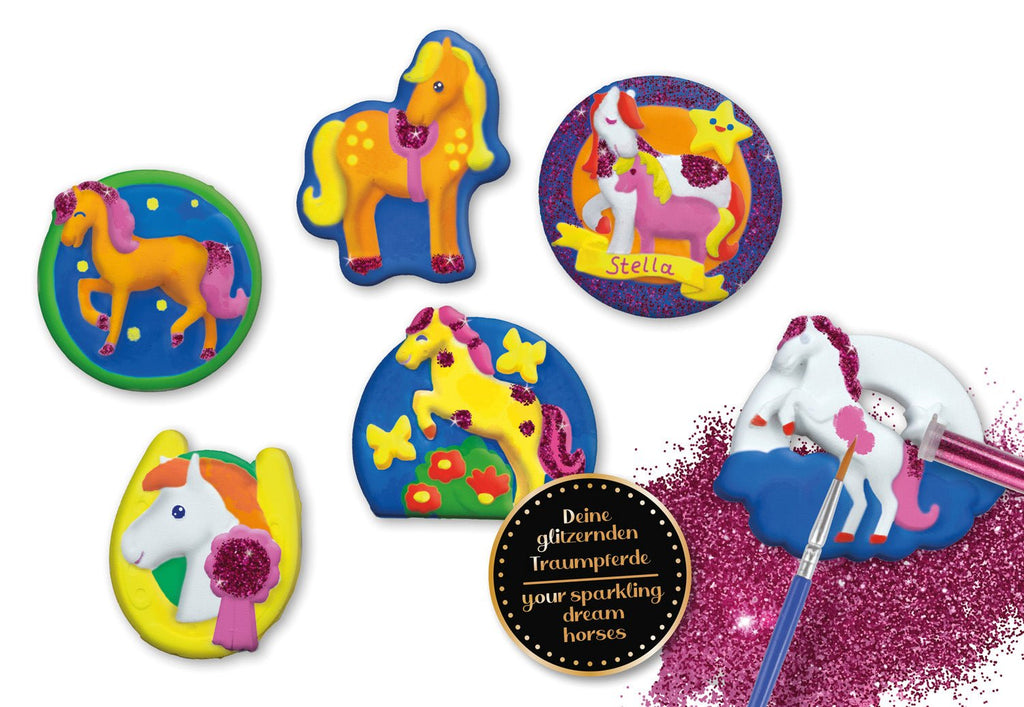 Kreativset Gipsgießen Pferde mit Gips, Farben und Magnetstreifen für Kinder ab 8 Jahren
