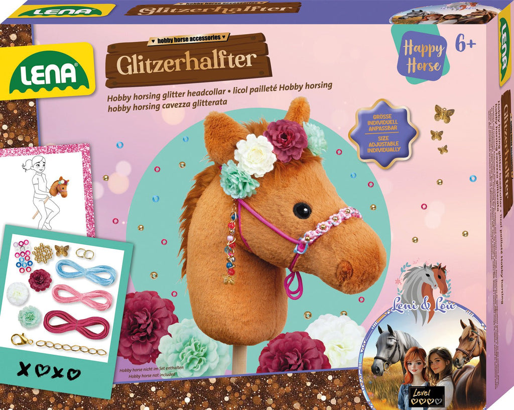 Glitzerhalfter Hobby Horsing Set mit Perlen und Seilen

