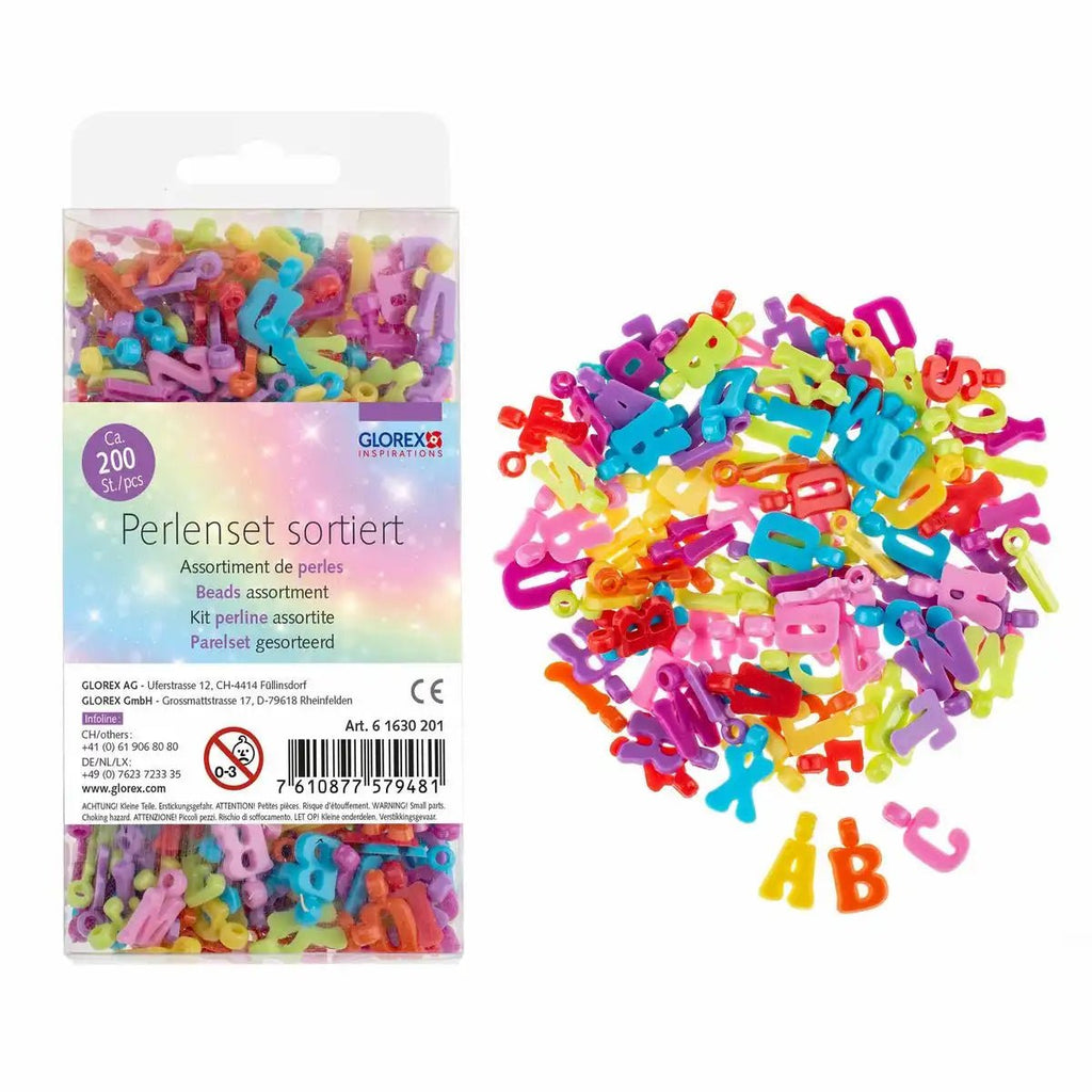 GLOREX Perlen Set Buchstaben bunte Farben 200 Teile ab 3 Jahren