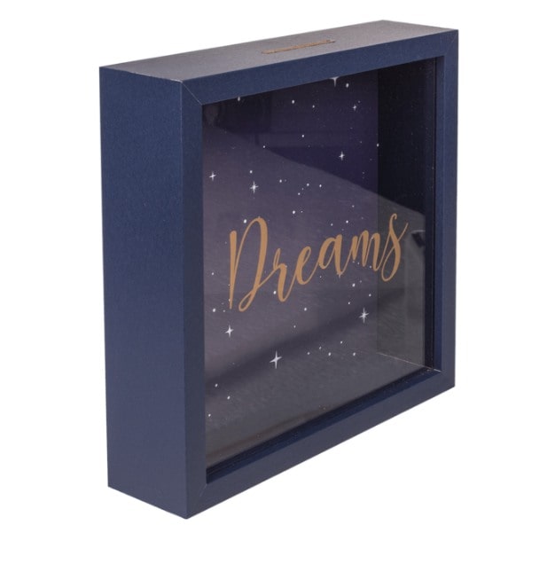 Dreams Spardose Holz 20 cm Blau mit Aufschrift Geschenkidee