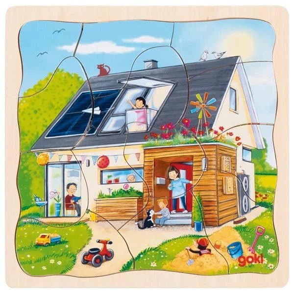 goki Schichtenpuzzle Wir bauen ein Haus – Holzpuzzle ab 3 Jahren
