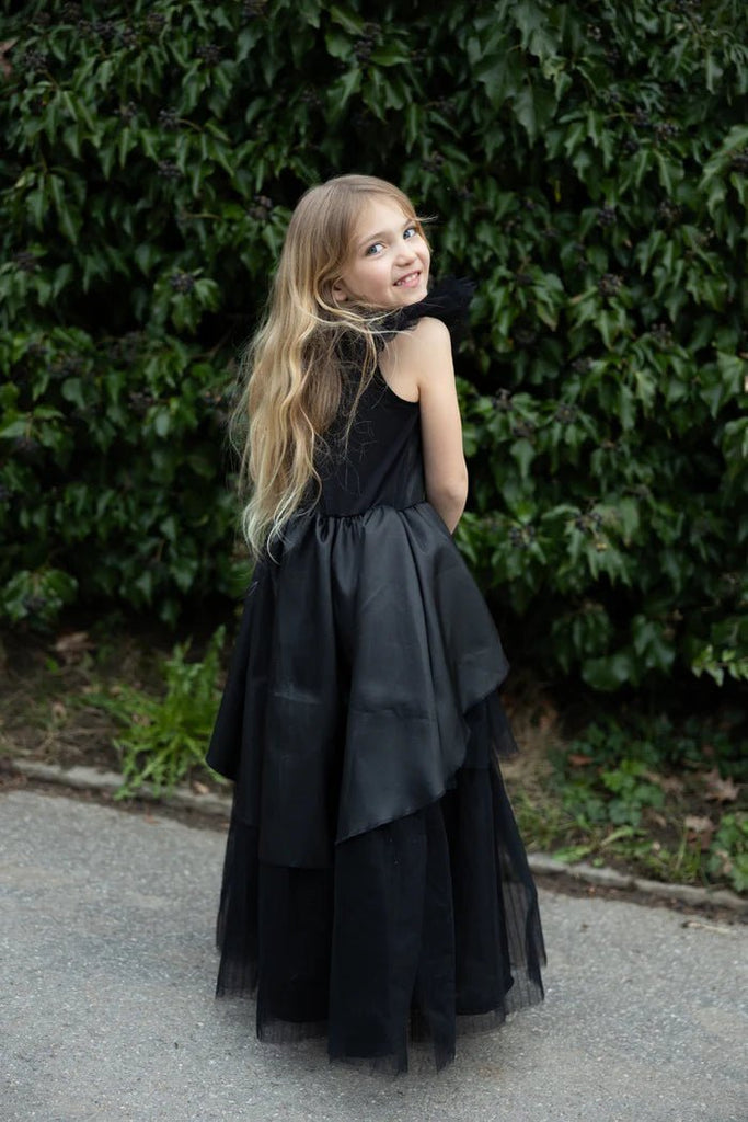 Hexenkleid schwarz mit Tüllärmeln Mädchen 9–10 Jahre Kostüm