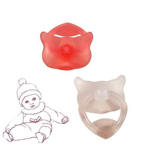 Götz Schnuller-Set für Puppen – rosa und weiß im Gaze-Beutel
