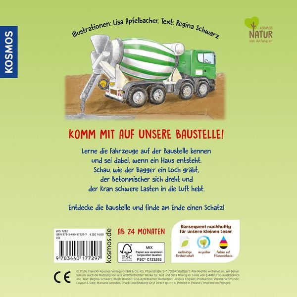 Baustellenbuch ab 2 mit Bagger, Kran & Gucklöchern zum Mitfühlen