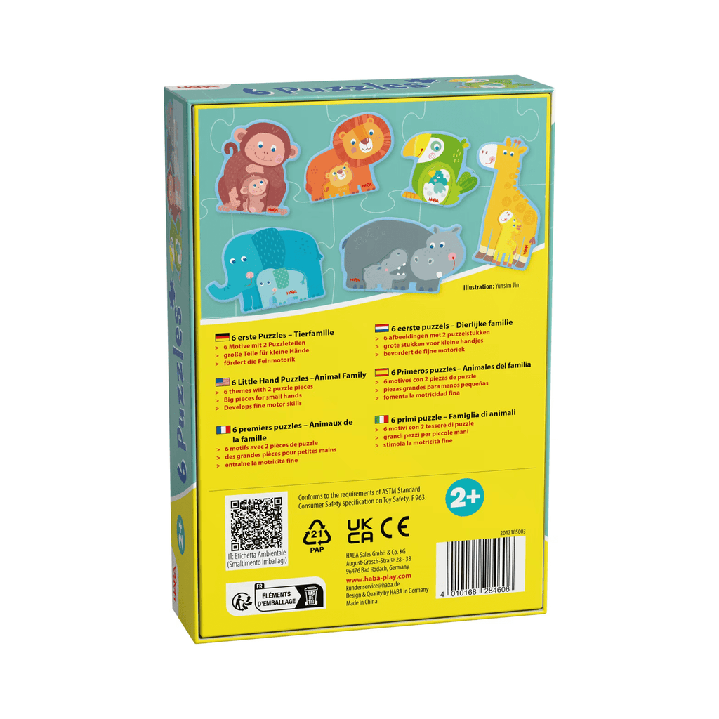 Erste Puzzles Tierfamilie von HABA auf weißem Tisch
