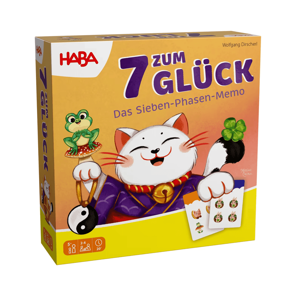 HABA Spiel 7 zum Glück auf Tisch mit Spielkarten – Familienspiel ab 5 Jahren