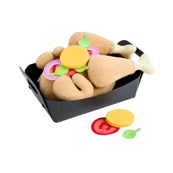 Stoff Brathähnchen von HABA mit Bräter und abnehmbaren Teilen für fantasievolle Kochspiele von Kindern ab 3
