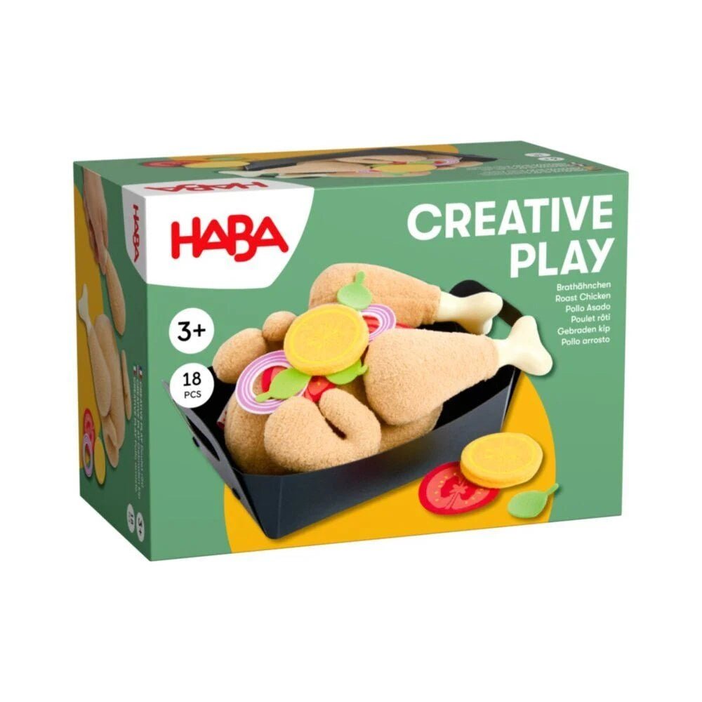 HABA Creative Play Brathähnchen aus Stoff mit Klettteilen und Bräter für kreatives Rollenspiel und Kochspaß ab 3 Jahren
