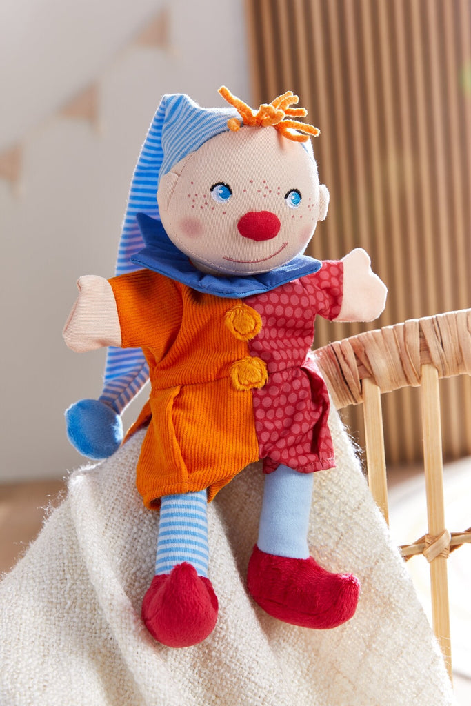 Klassische Kasperle Handpuppe aus Baumwolle und Polyester
