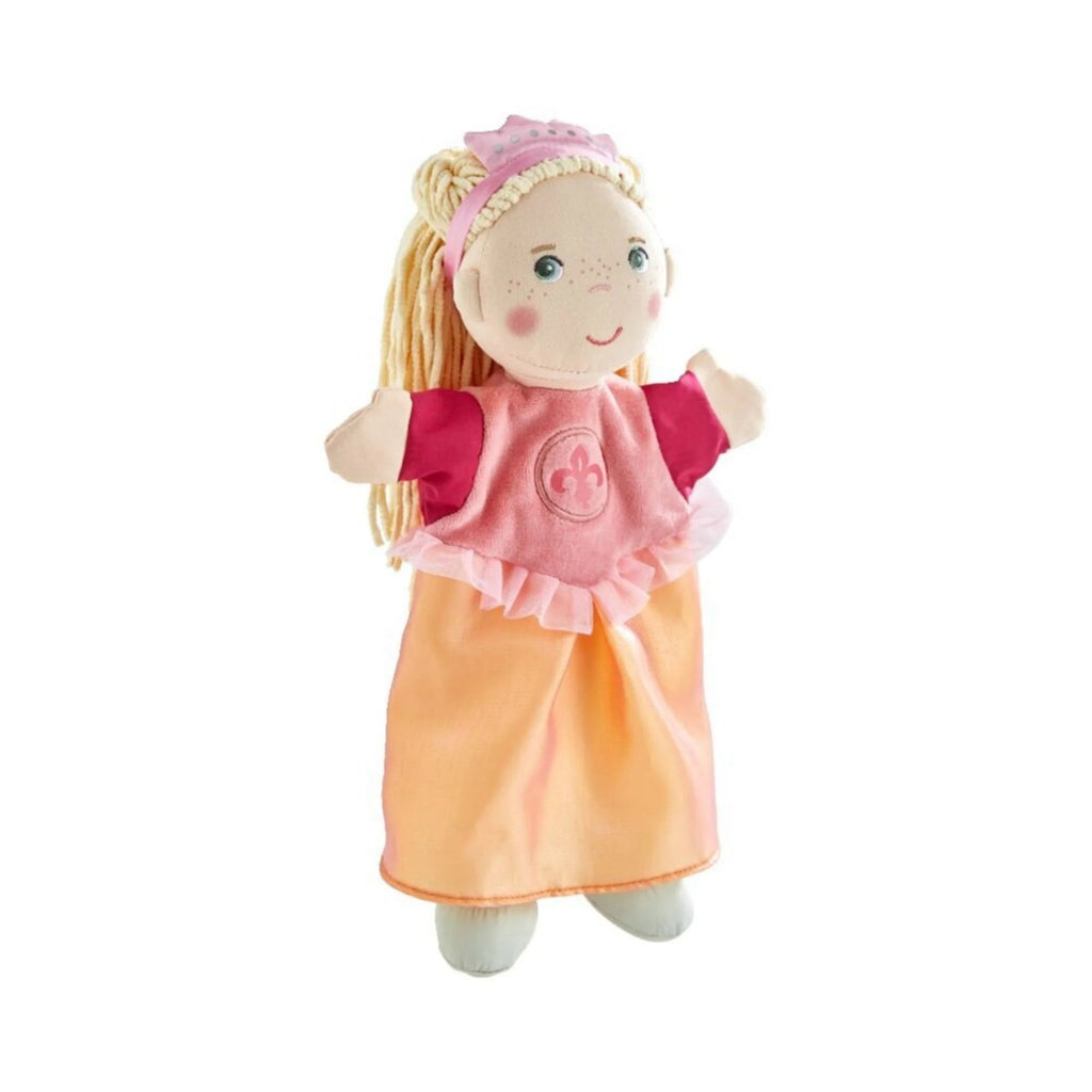 HABA Handpuppe Prinzessin mit pink-orangefarbenem Kleid
