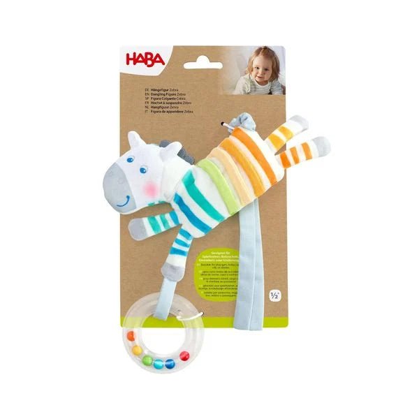 Baby Hängefigur mit Rasselring und Zebra-Motiv
