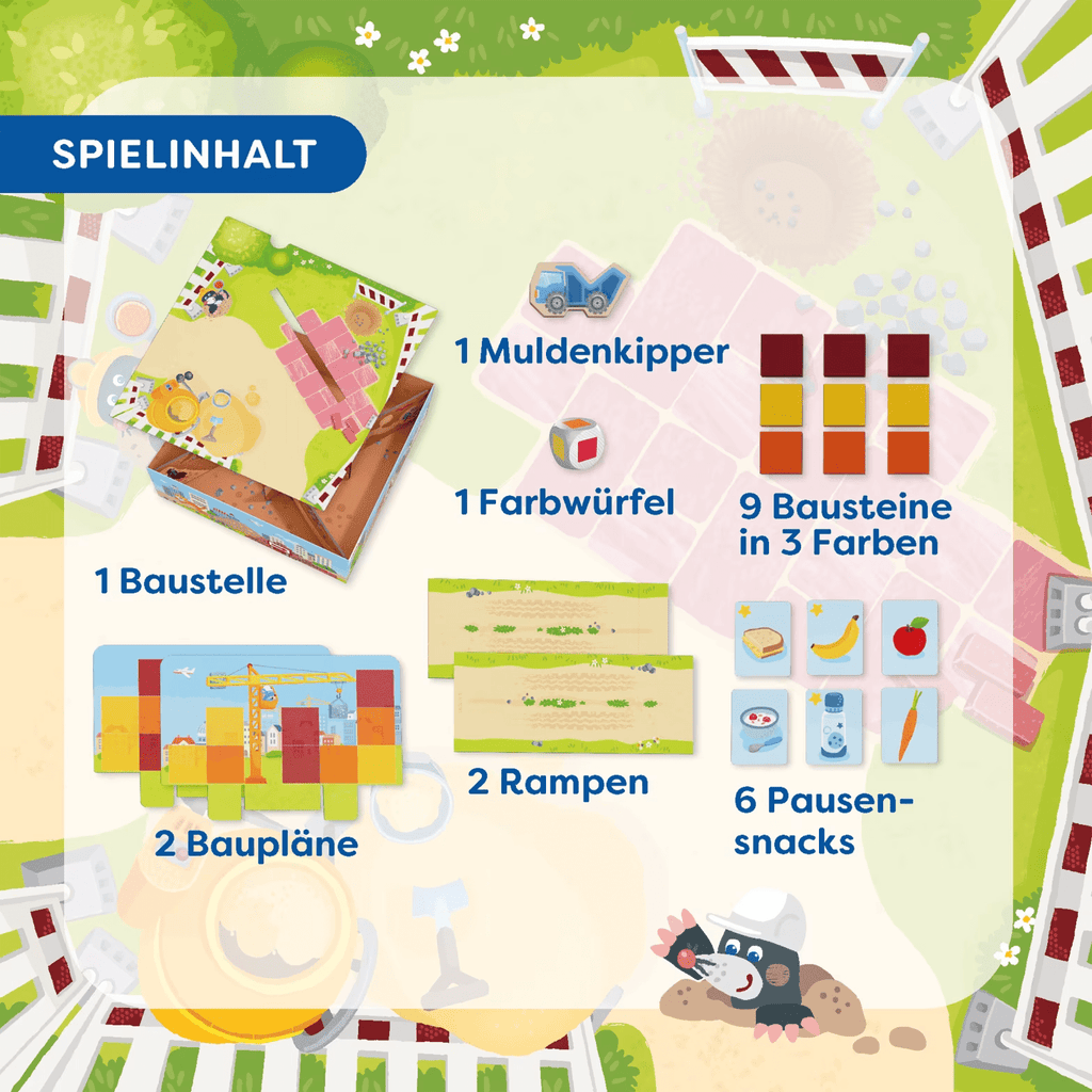 HABA Baustellenspiel mit Bauplan und Farbwürfel
