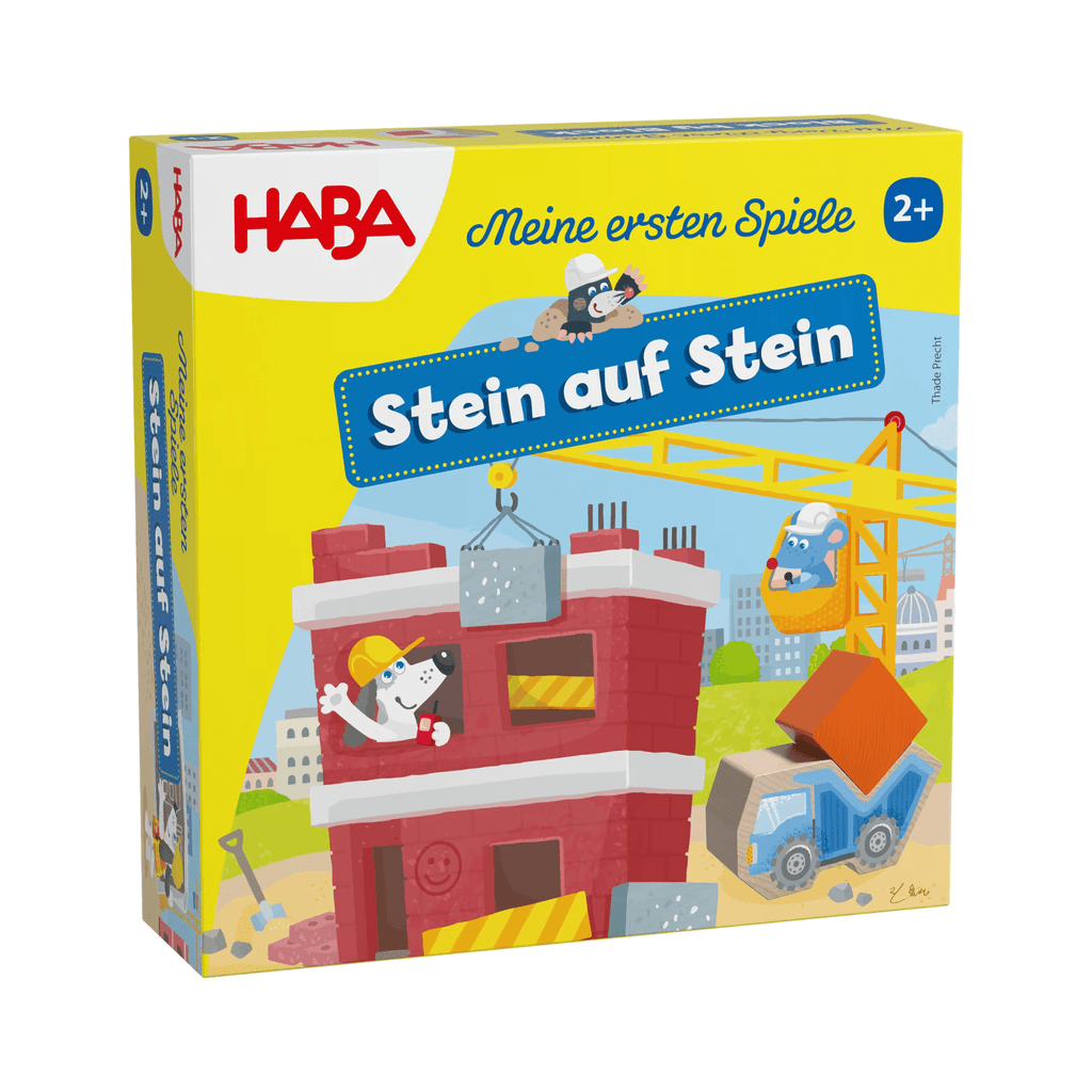 HABA Meine ersten Spiele – Stein auf Stein mit Holzbausteinen und Muldenkipper
