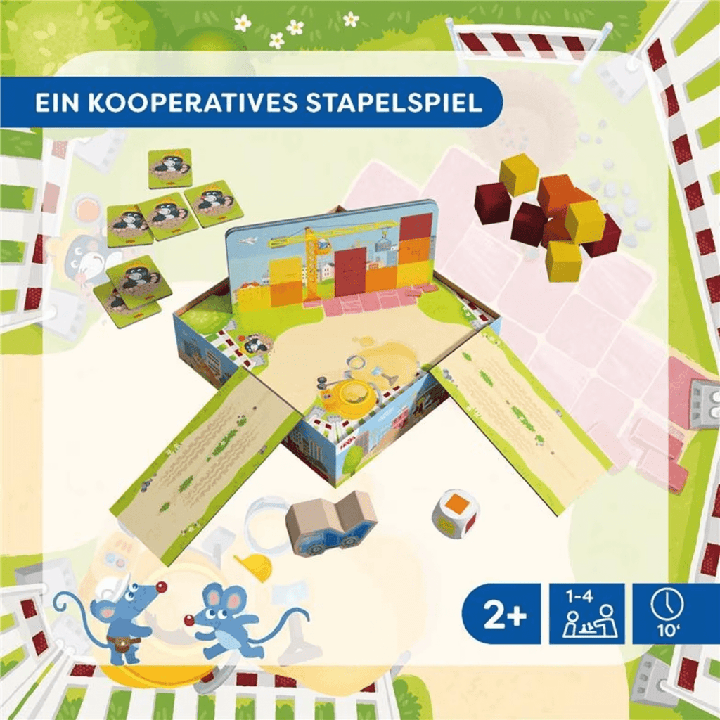 Holzspielzeug Baustelle von HABA mit Muldenkipper und Stapelsteinen
