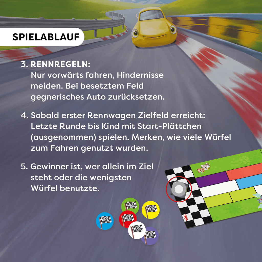 Taktikspiel Monza von HABA mit Baukasten-Rennstrecke ab 5 Jahren Spielablauf