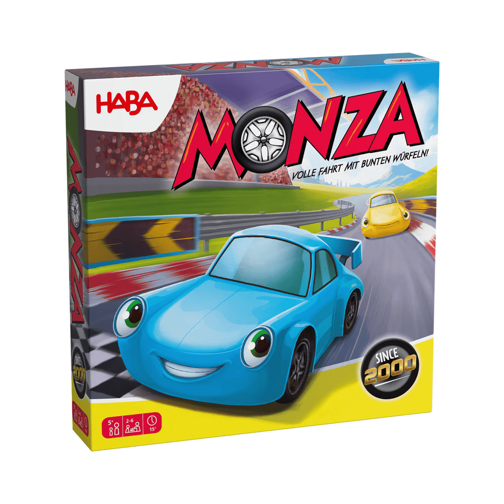 HABA Monza Spiel ab 5 Jahren mit Farbwürfeln und Holzautos
