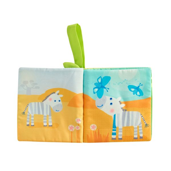 Stoffbuch Zebra mit grünen Blättern zum Fühlen
