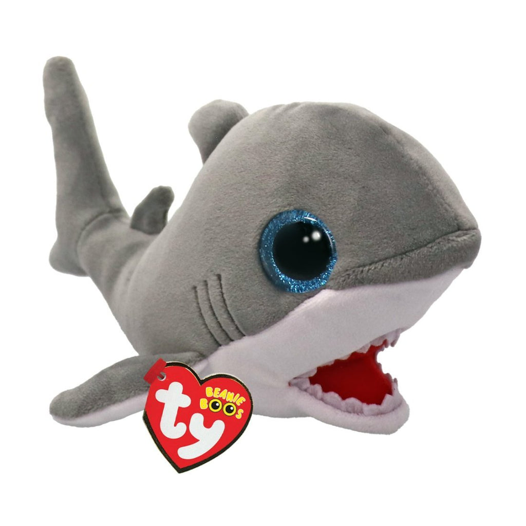 Ty Beanie Boos Hai Finnegan Shark grau auf weißem Hintergrund
