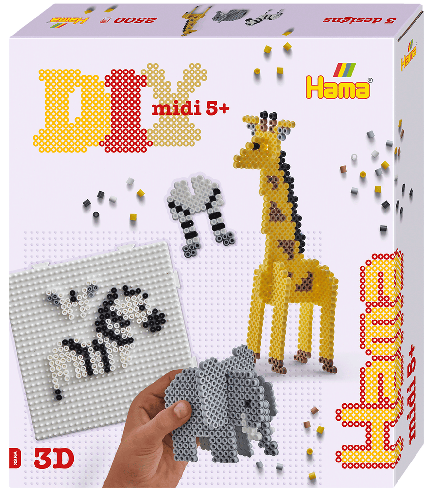 Hama 3D Safari Set mit 2500 Bügelperlen & viereckiger Stiftplatte ab 5 Jahren