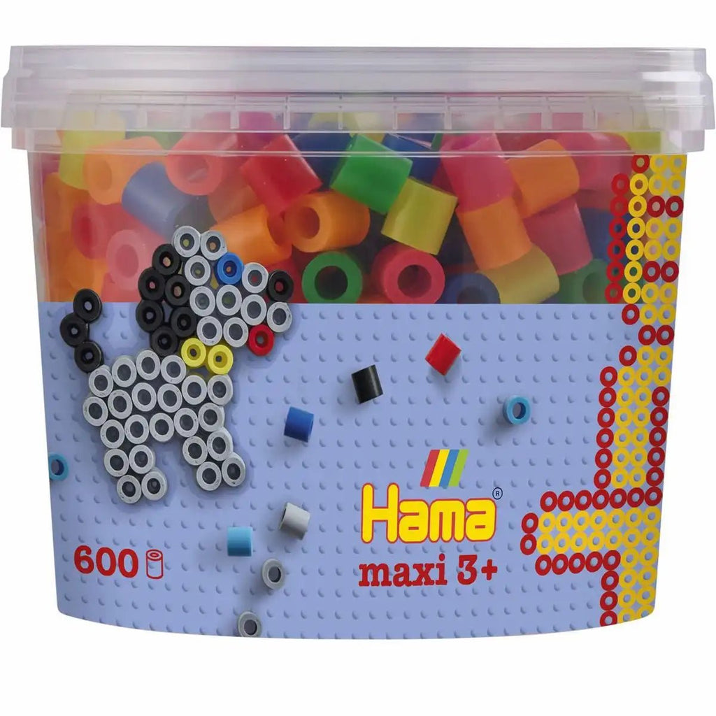 Hama Bügelperlen Maxi Neon Mix 600 Stück Dose für leuchtende Bastelmotive