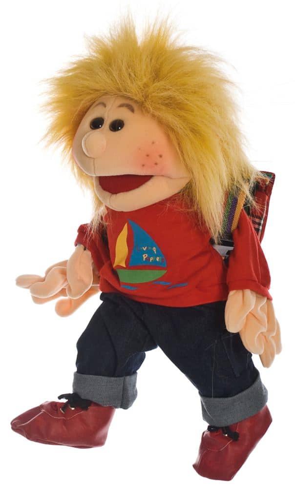 Handspielpuppe - Kleiner Lasse Junge mit Schultasche 45cm - Living Puppets