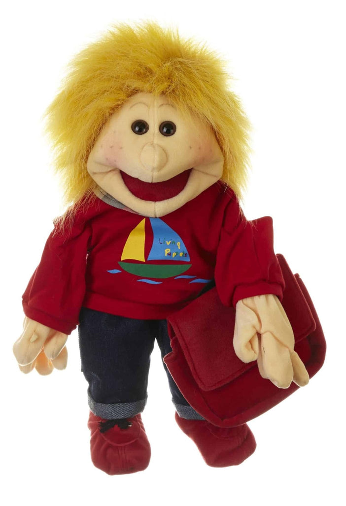 Handspielpuppe - Kleiner Lasse Junge mit Schultasche 45cm - Living Puppets