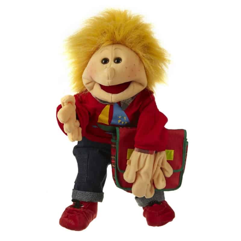 Handspielpuppe - Kleiner Lasse Junge mit Schultasche 45cm - Living Puppets