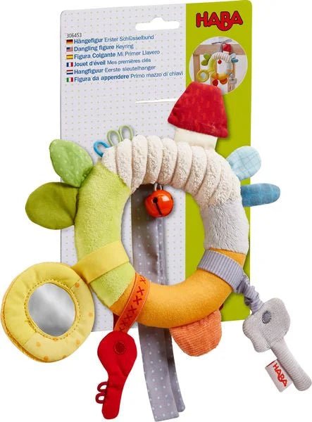 Baby Hängefigur Schlüsselbund mit Glöckchen und Stoffelementen
