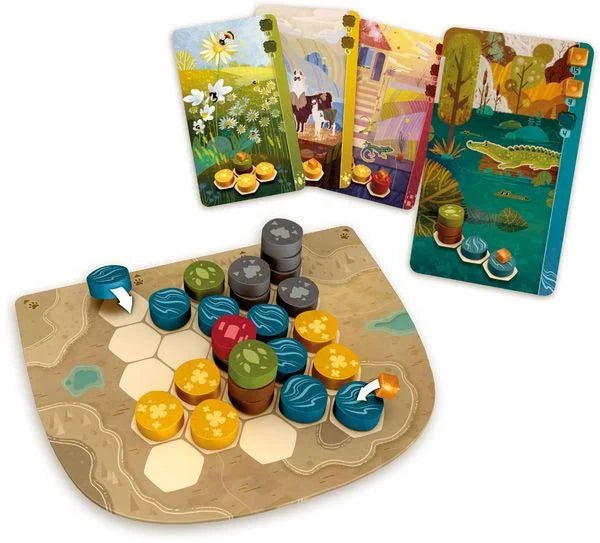Brettspiel Harmonies mit Landschaften und Tiermotiven
