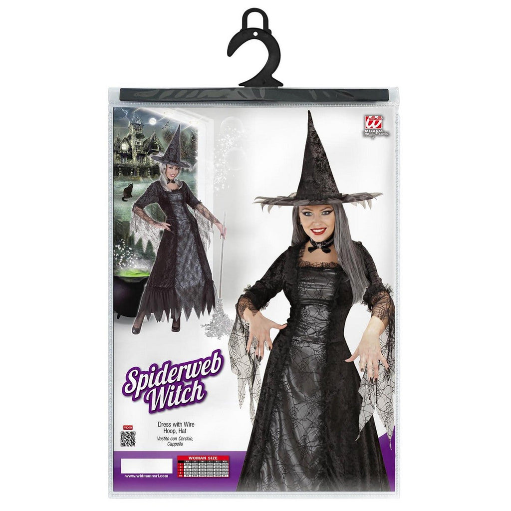 Hexenkostüm Spiderweb Witch Schwarz Silber mit Reifrock