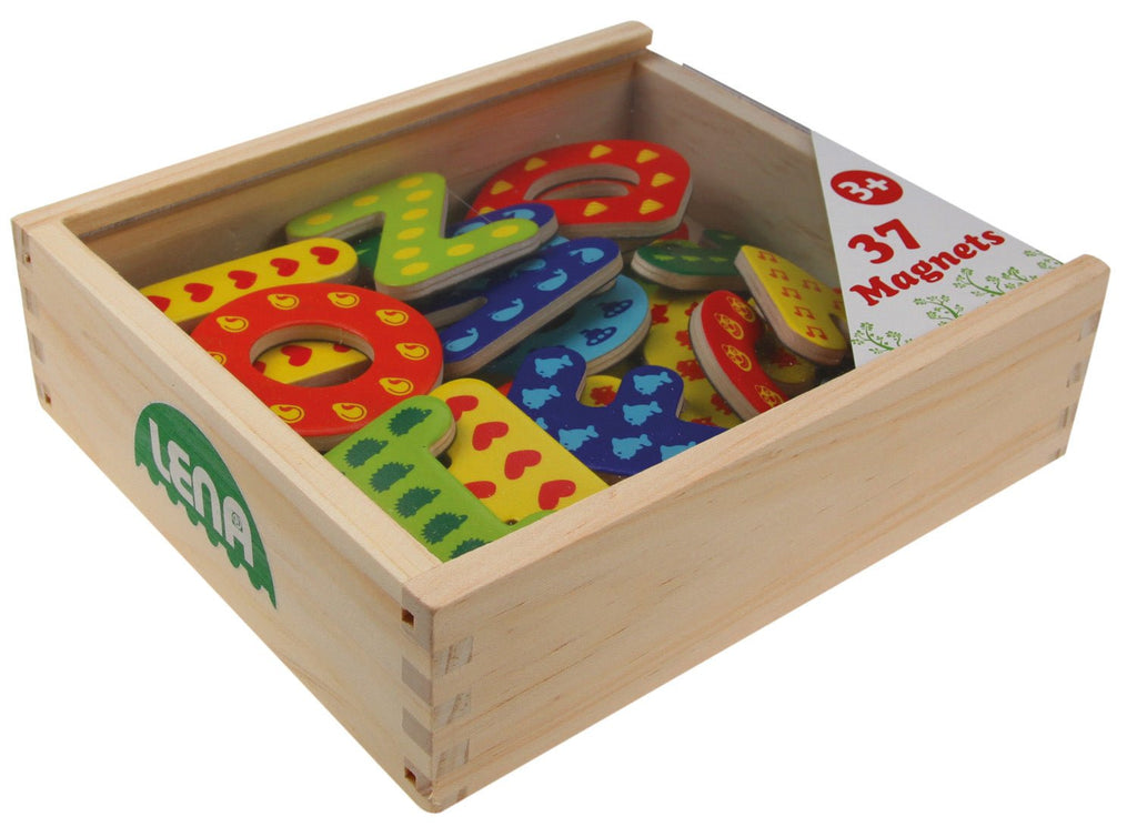 LENA Holz Magnet Buchstaben Set 37 Teile mit Anlautbildern ab 3 Jahren
