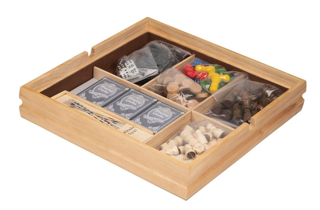 Holz Spielesammlung 10 in 1 FSC, mit Schach, Backgammon, Dame, Karten & mehr