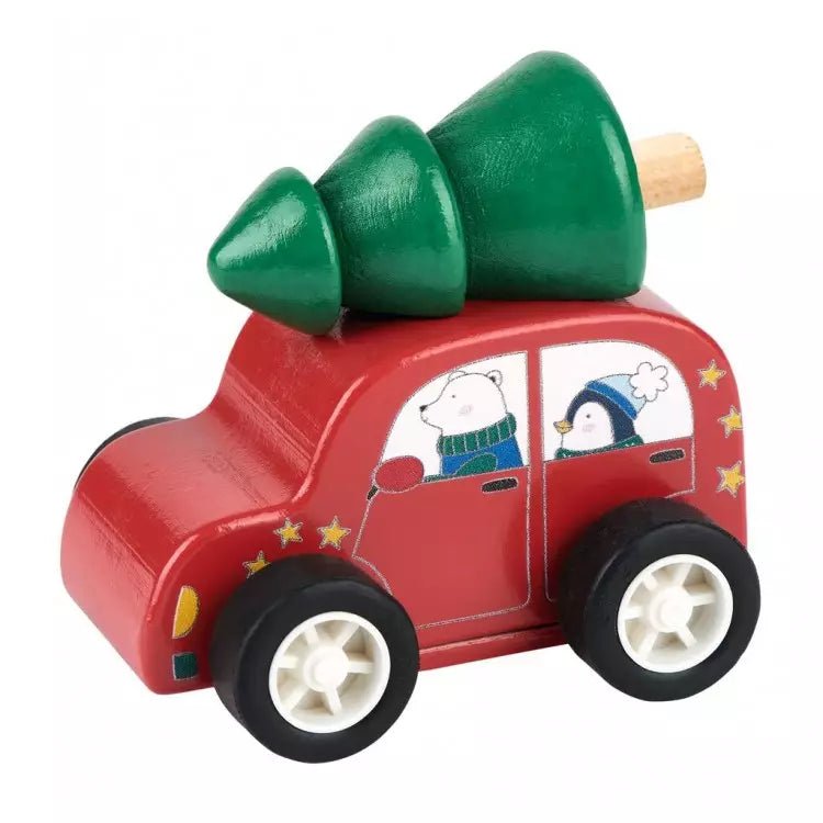 Rückzieh-Auto aus Holz mit Weihnachtsmotiv für kleine Kinder