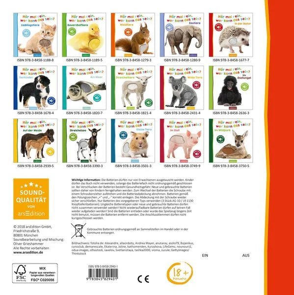Hör mal rein wer kann das sein – Haustiere Soundbuch für Kinder Rückseite