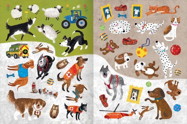 Mitmachbuch mit Hunden und Stickern für kreative Kids
