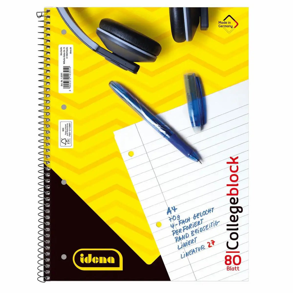 Idena Collegeblock DIN A4 Lineatur 27 – 80 Blatt mit Doppelrand