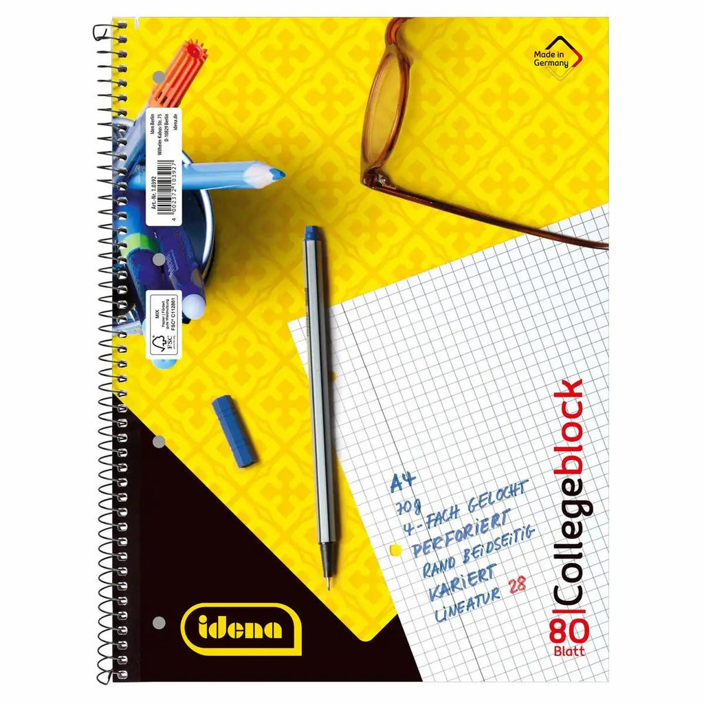 Idena Collegeblock A4 Lineatur 28 kariert mit Doppelrand