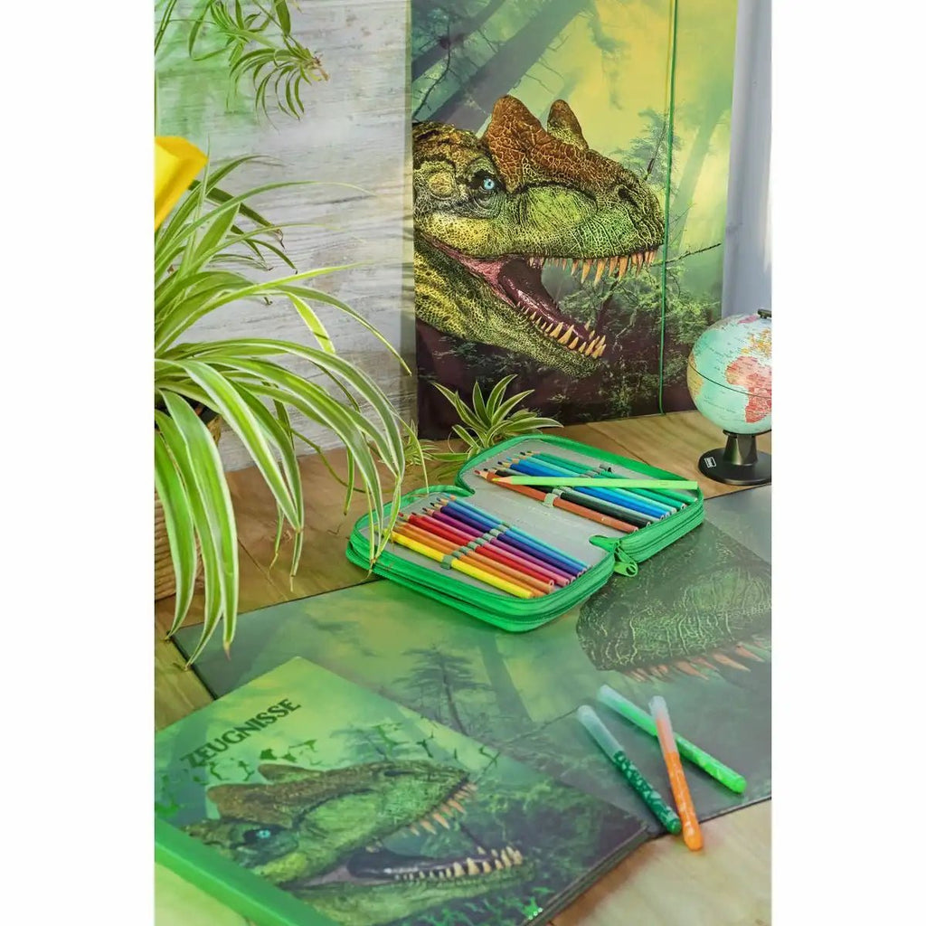 Gefüllte Federmappe im Dinosaurier-Stil