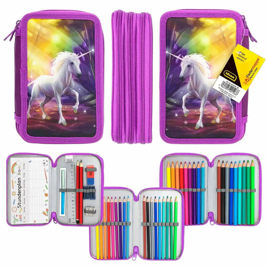 Idena Triple Federmappe Einhorn lila 47-teilig