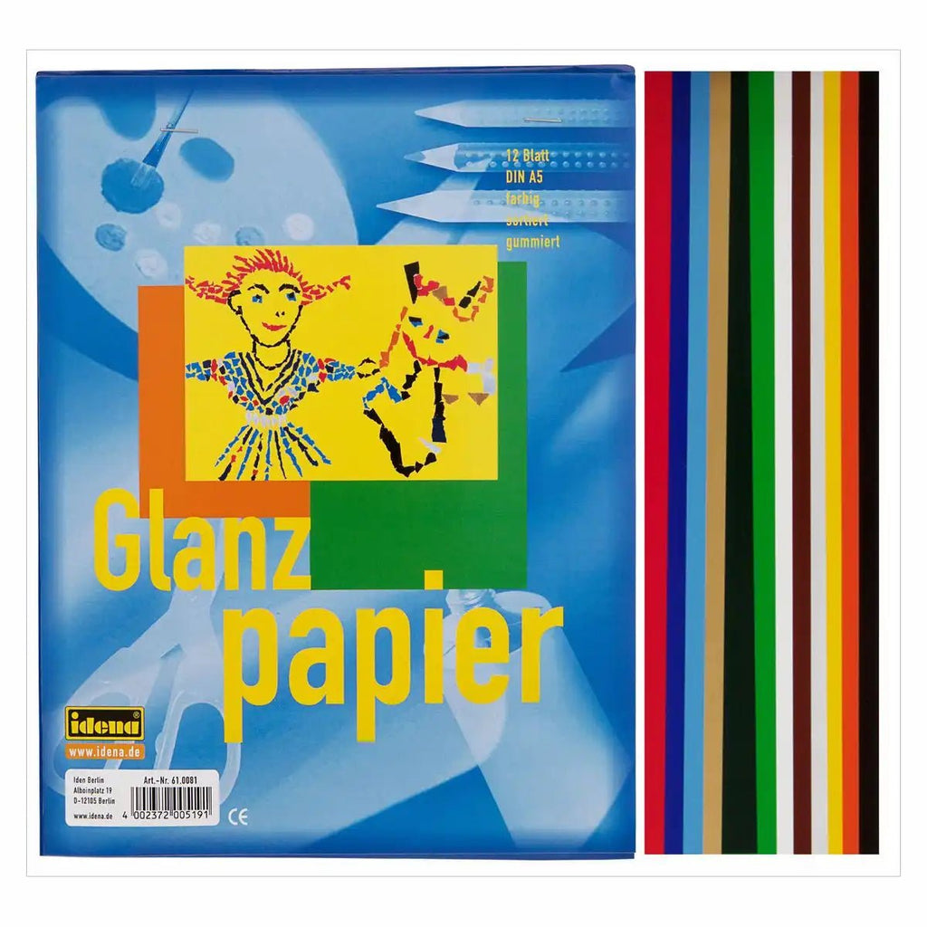 Idena Glanzpapier gummiert DIN A4 12 Blatt bunt

